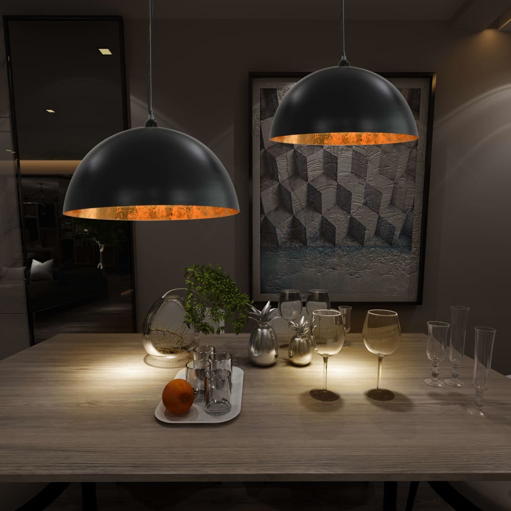 Lampadari 2 pz Nero e Oro Semi-Sferici 50 cm E27 - homemem39