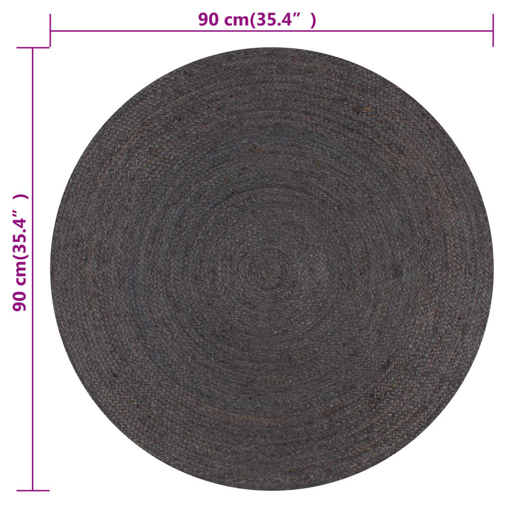 Tappeto Lavorato a Mano in Juta Rotondo 90 cm Grigio Scuro - homemem39
