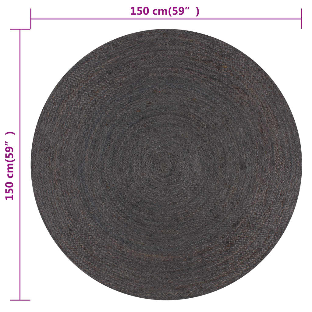 Tappeto Lavorato a Mano in Juta Rotondo 150 cm Grigio Scuro - homemem39