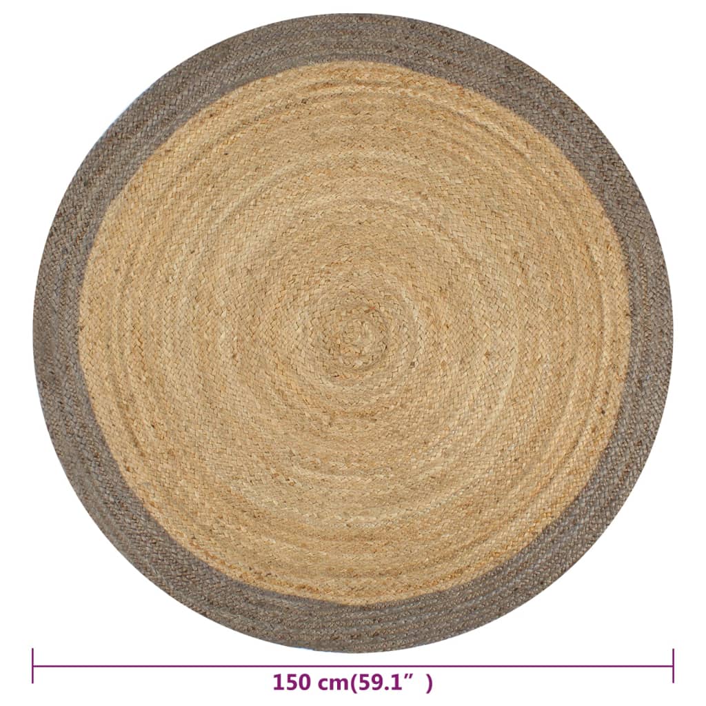 Tappeto Lavorato a Mano in Juta con Bordo Grigio 150 cm - homemem39