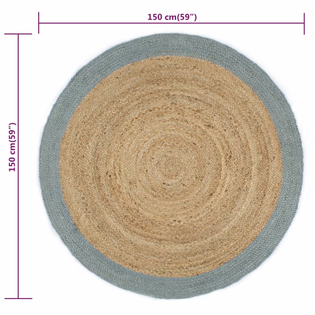 Tappeto Lavorato a Mano in Juta con Bordo Verde Oliva 150 cm - homemem39