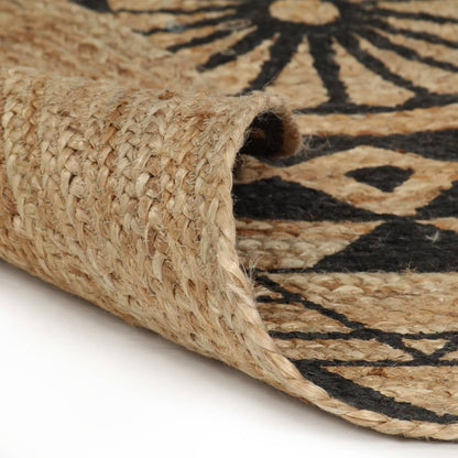 Tappeto Lavorato a Mano in Juta con Stampa Nera 150 cm - homemem39