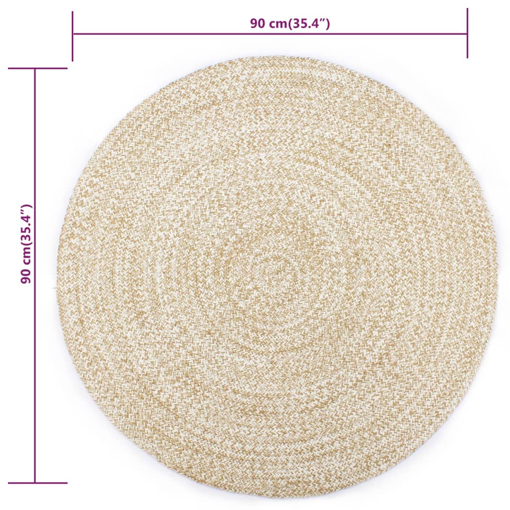 Tappeto Artigianale in Juta Bianco e Naturale 90 cm - homemem39