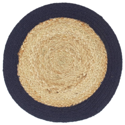 Tovagliette 6 pz Naturale e Blu Marino 38 cm in Juta e Cotone | homemem39