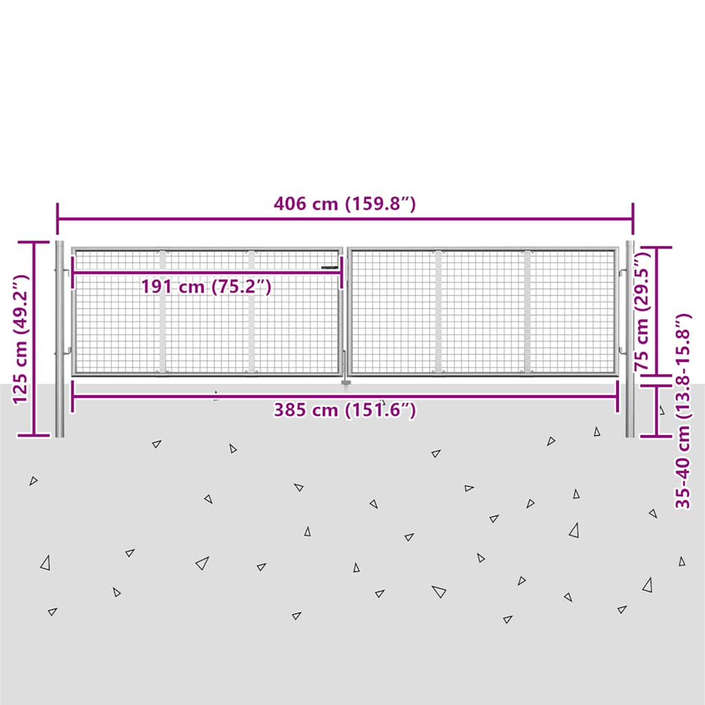 Cancello da Giardino in Acciaio Zincato 400x75 cm Argento | homemem39