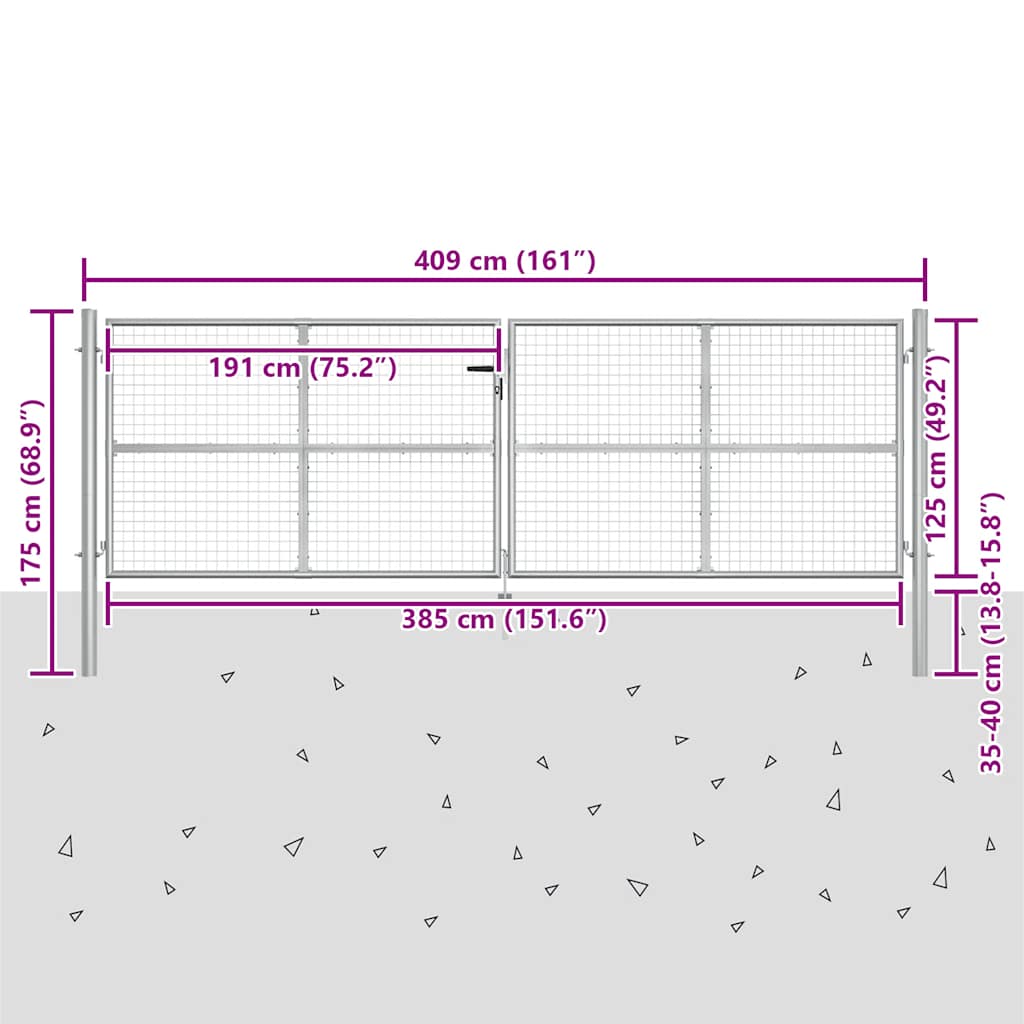 Cancello da Giardino in Acciaio Zincato 400x150 cm Argento | homemem39