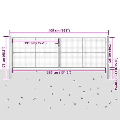 Cancello da Giardino in Acciaio Zincato 400x150 cm Argento | homemem39