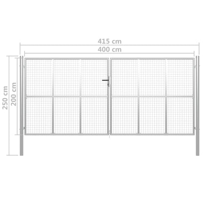 Cancello da giardino in acciaio zincato 415x200 cm argento - homemem39