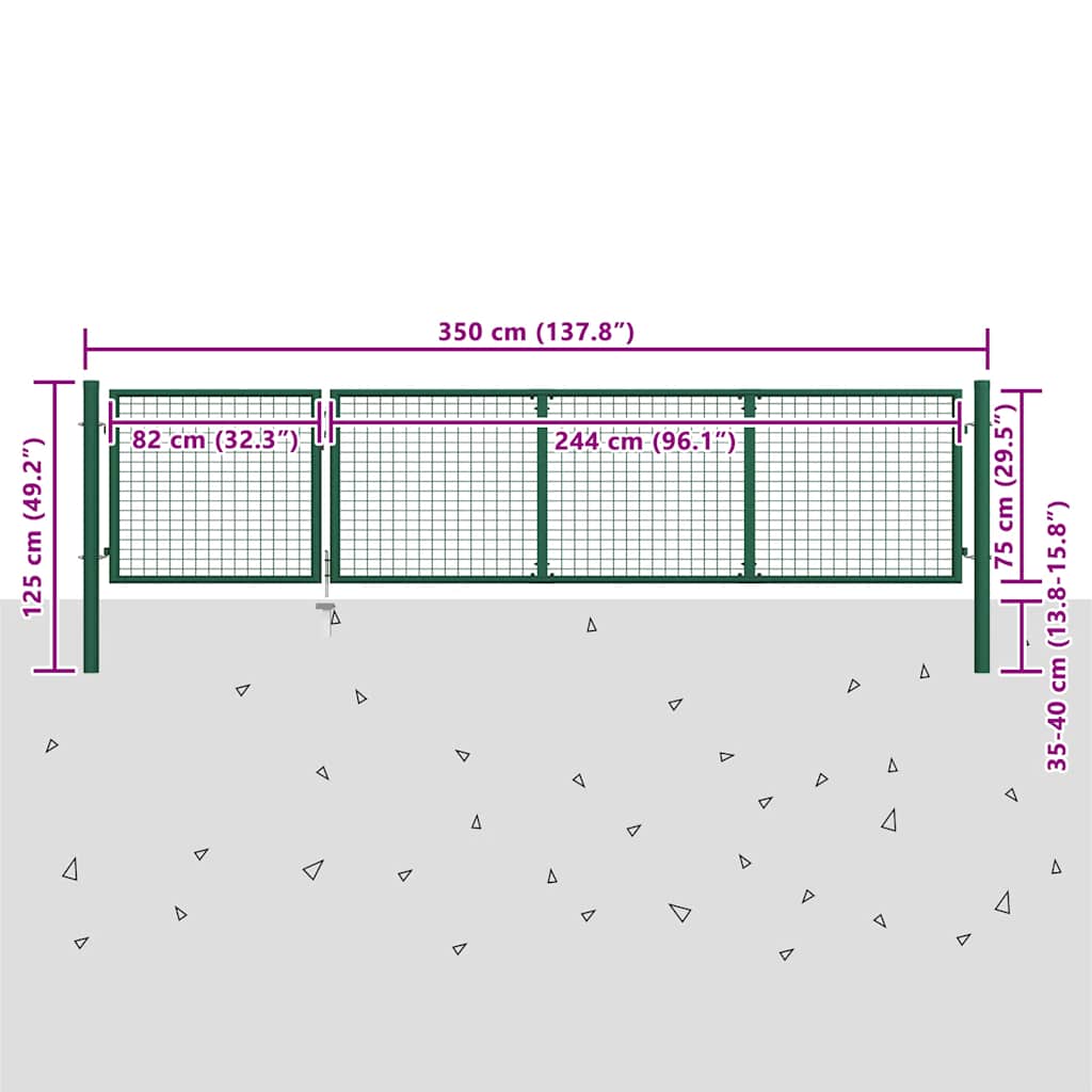Cancello da Giardino in Acciaio 350x75 cm Verde | homemem39