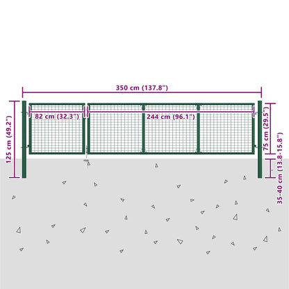 Cancello da Giardino in Acciaio 350x100 cm Verde | homemem39
