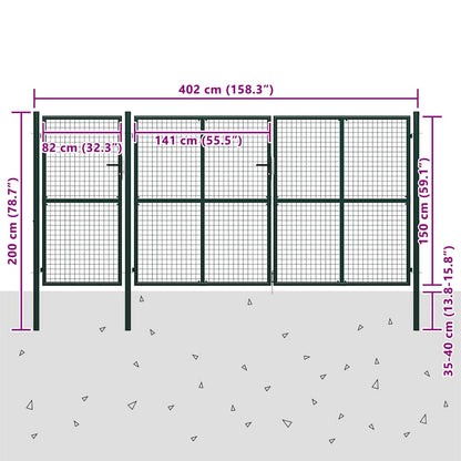 Cancello da Giardino in Acciaio 400x150 cm Verde | homemem39