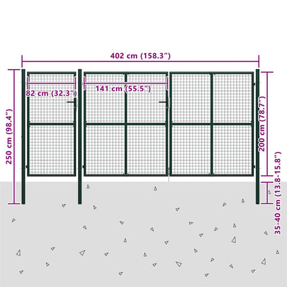 Cancello da Giardino in Acciaio 400x200 cm Verde | homemem39