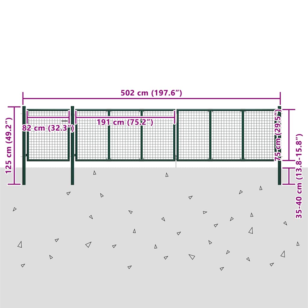 Cancello da Giardino in Acciaio 500x75 cm Verde | homemem39