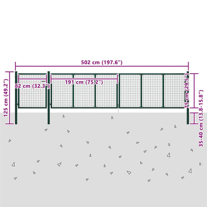 Cancello da Giardino in Acciaio 500x75 cm Verde | homemem39