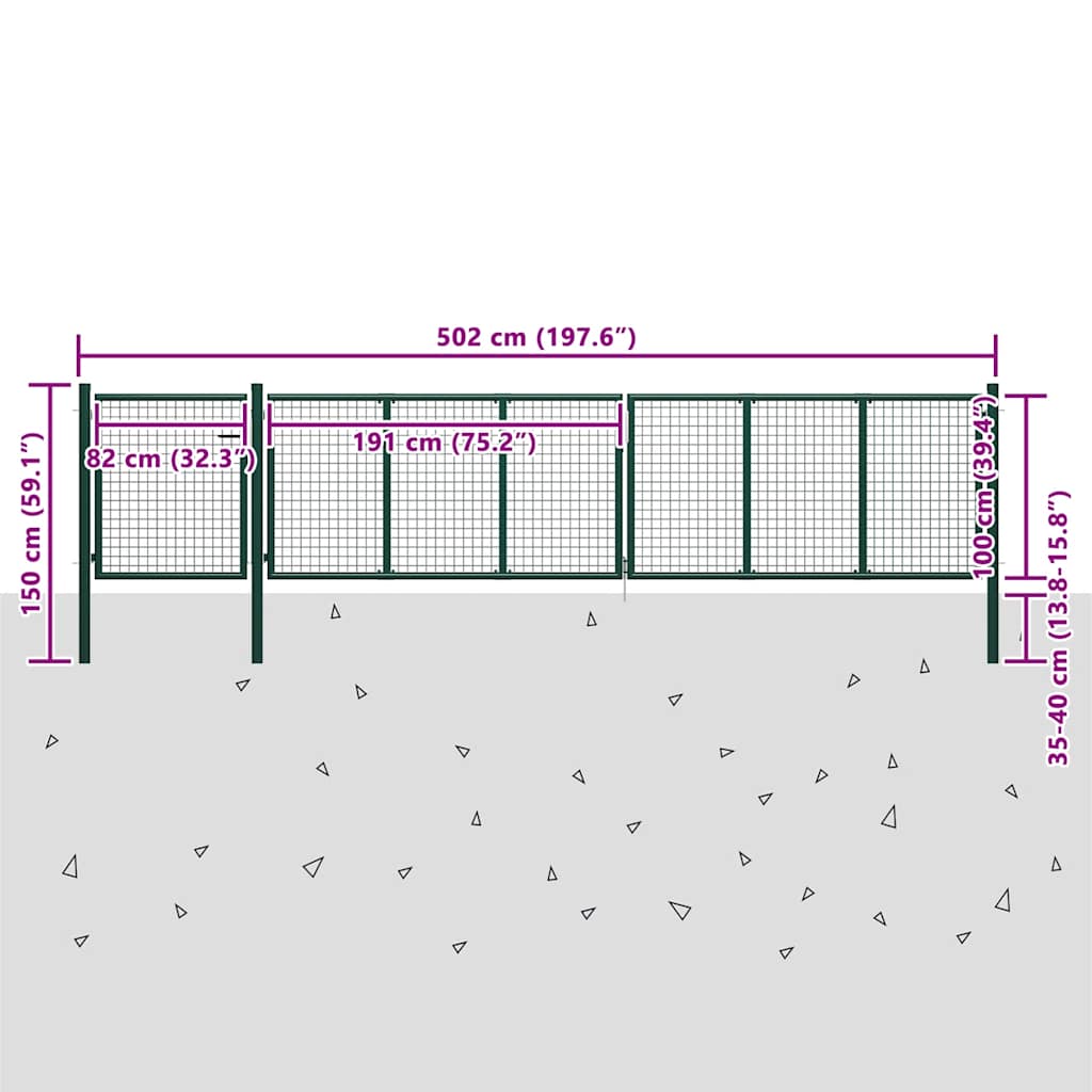 Cancello da Giardino in Acciaio 500x100 cm Verde | homemem39