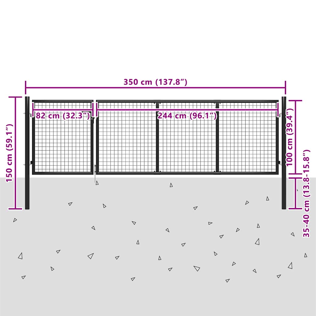 Cancello da Giardino in Acciaio 350x100 cm Antracite | homemem39