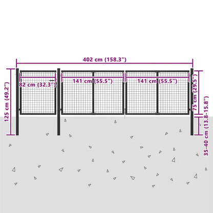 Cancello da Giardino in Acciaio 400x75 cm Antracite | homemem39
