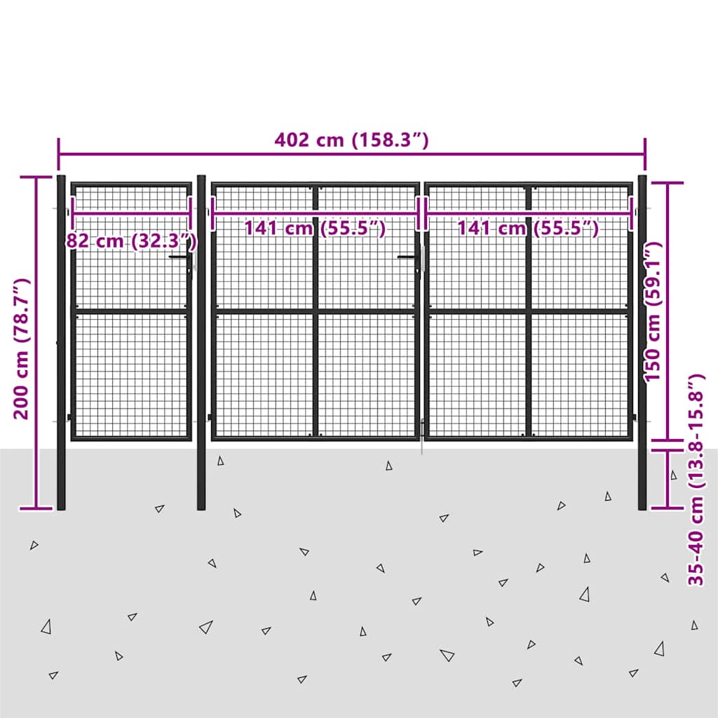 Cancello da Giardino in Acciaio 400x150 cm Antracite | homemem39