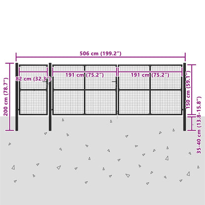 Cancello da Giardino in Acciaio 500x150 cm Antracite | homemem39
