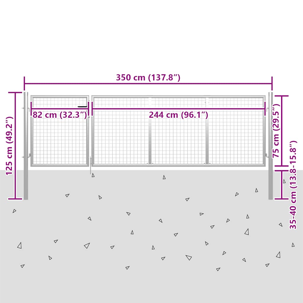 Cancello da Giardino in Acciaio 350x75 cm Argento | homemem39