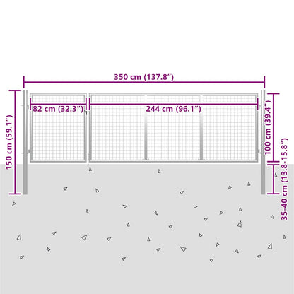 Cancello da Giardino in Acciaio 350x100 cm Argento | homemem39