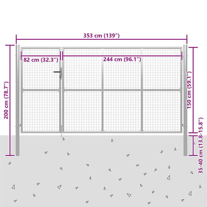 Cancello per Giardino in Acciaio 350x150 cm Argento
