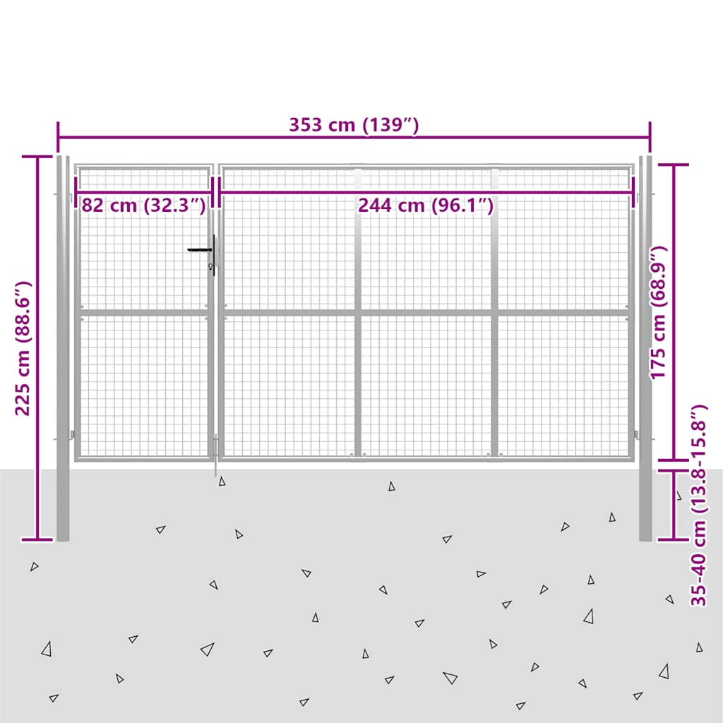 Cancello da Giardino in Acciaio 350x175 cm Argento | homemem39