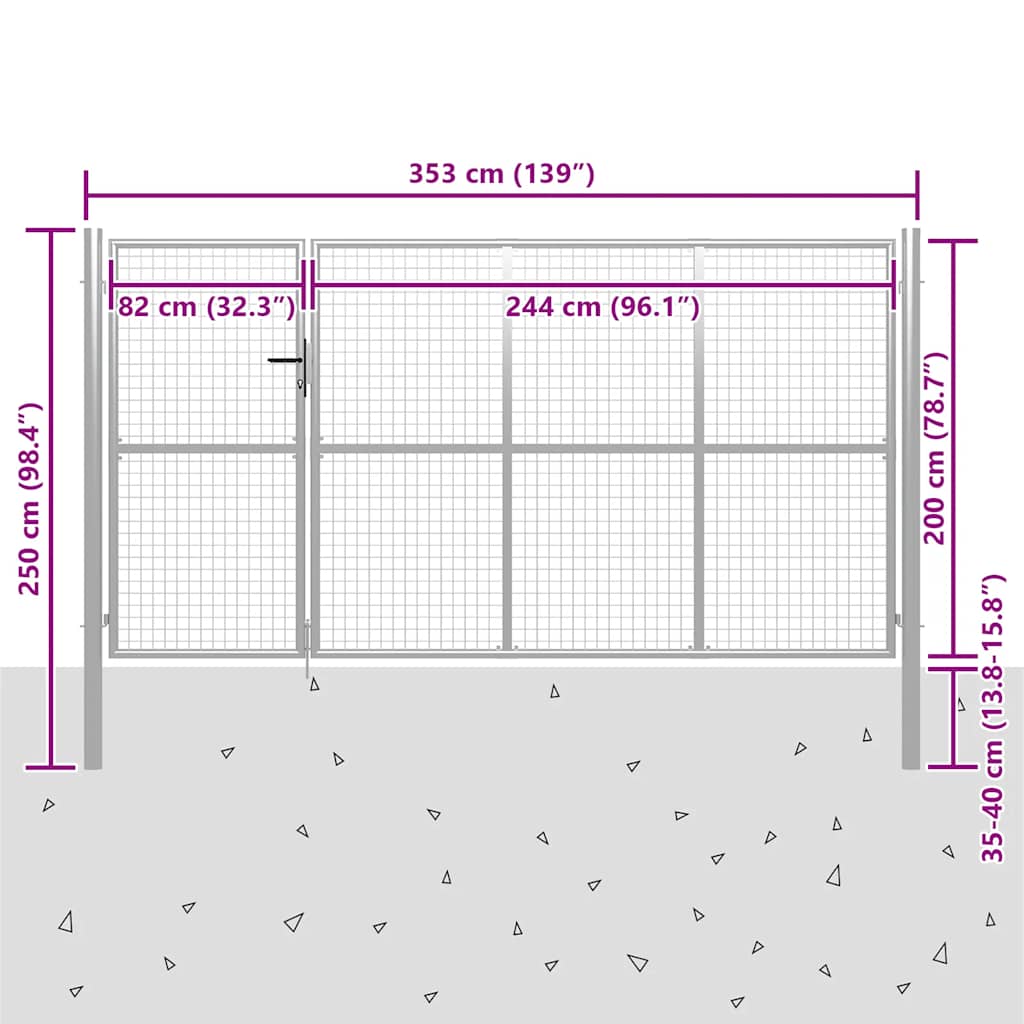 Cancello da Giardino in Acciaio 350x200 cm Argento | homemem39