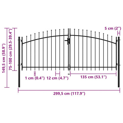 Cancello per recinzione a doppia porta Woerden con punta a lancia 299,5x149,5 cm | homemem39