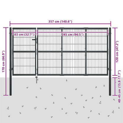 Cancello da Giardino con Pali in Acciaio 350x120 cm Antracite | homemem39
