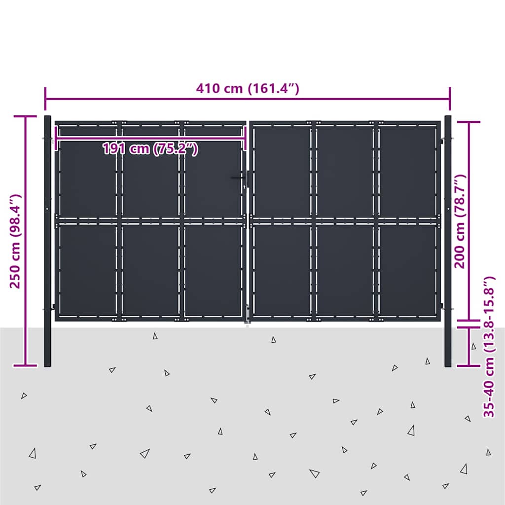 Cancello da Giardino in Acciaio 400x200 cm Antracite | homemem39
