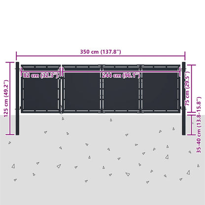 Cancello da Giardino in Acciaio 350x75 cm Antracite | homemem39