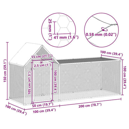 Chicken coop 3x1x1.5 m in galvanized steel