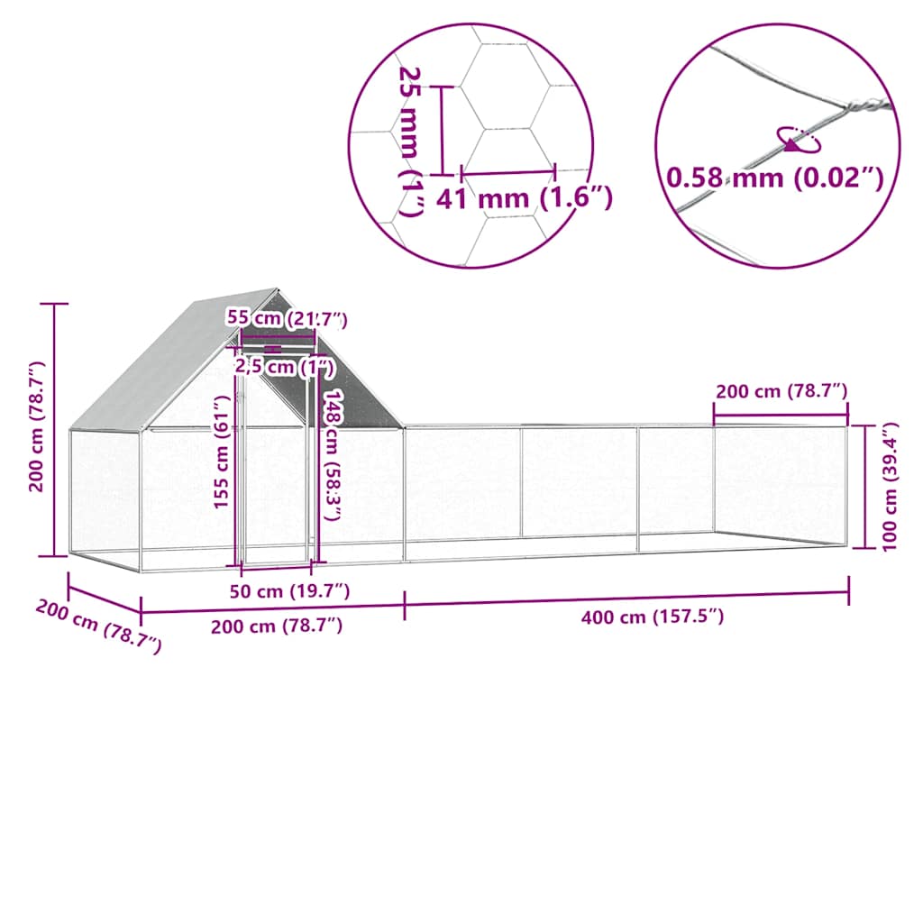 Pollaio 6x2x2 m in Acciaio Zincato - homemem39