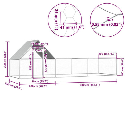 Pollaio 6x2x2 m in Acciaio Zincato - homemem39