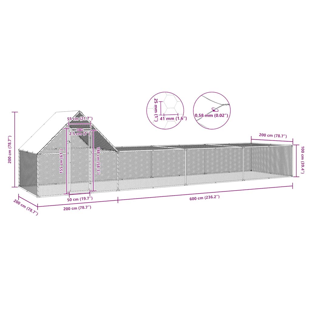 Chicken coop 8x2x2 m in galvanized steel