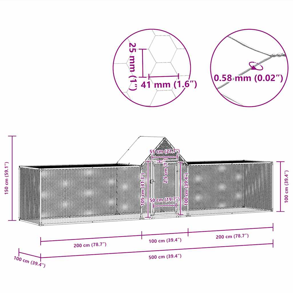 Hühnerstall 5x1x1,5 m aus verzinktem Stahl