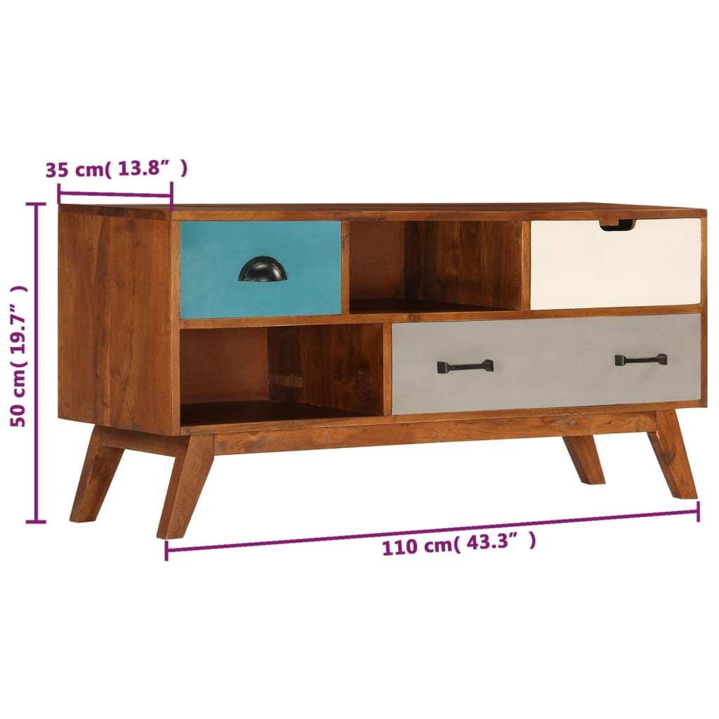 Mobile Porta TV 3 Cassetti 110x35x50cm Legno Massello di Acacia - homemem39