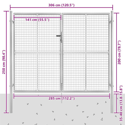Cancello da Giardino in Acciaio Zincato 300x200 cm Argento | homemem39