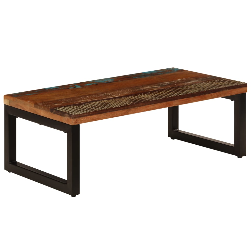 Tavolino da Salotto 100x50x35 cm Massello di Recupero e Acciaio | homemem39
