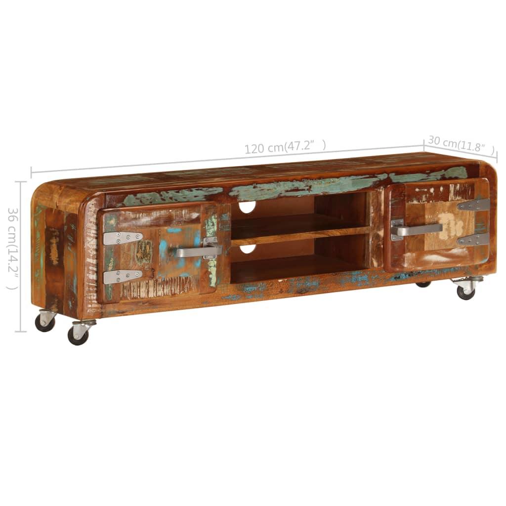 Mobile Porta TV 120x30x36 cm in Legno Massello di Recupero - homemem39