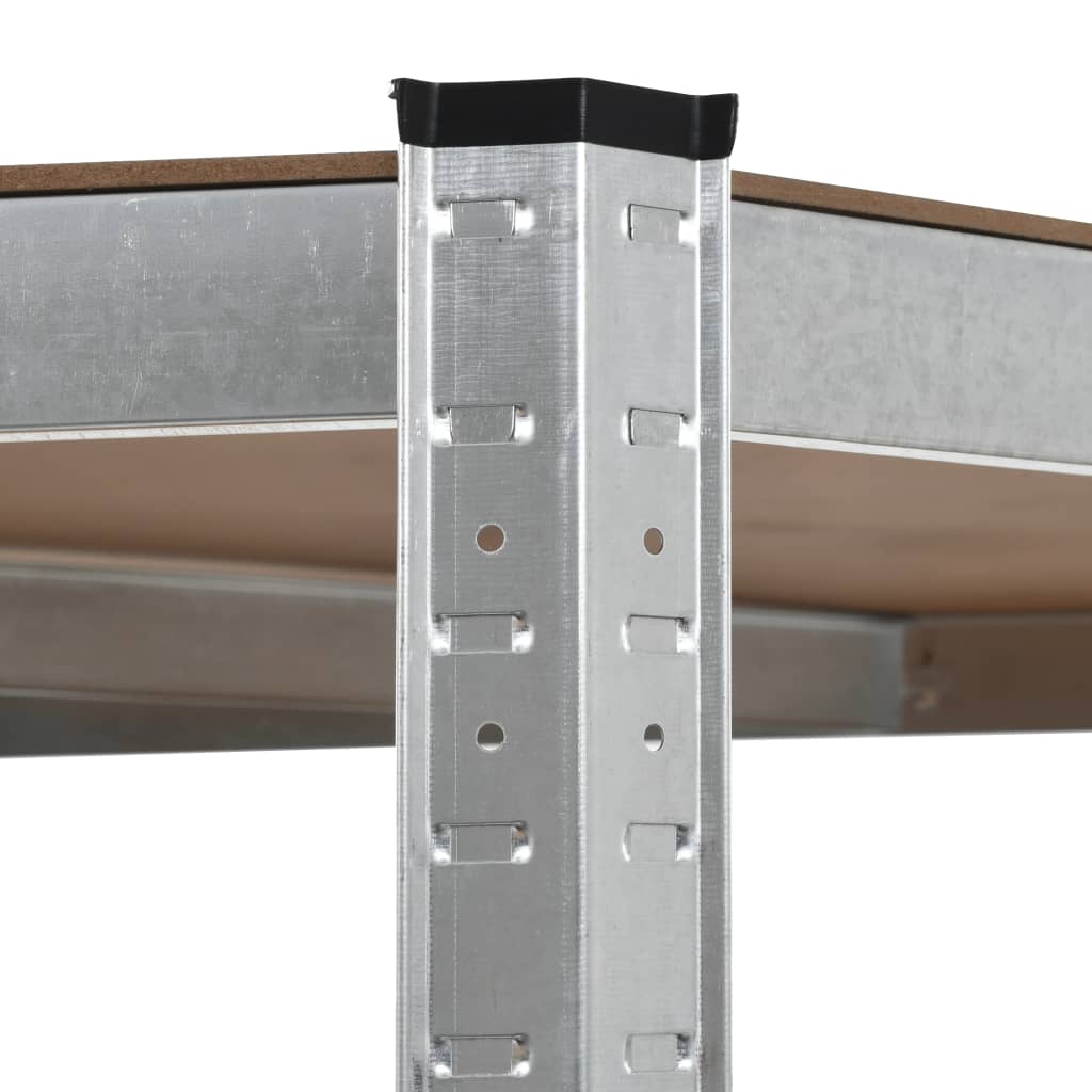 Scaffale Angolare 5 Ripiani Argento Acciaio e Legno Multistrato | homemem39