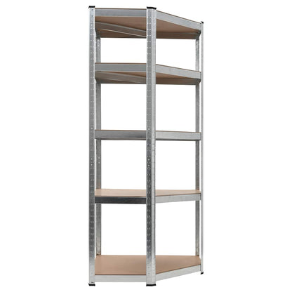 Scaffale Angolare 5 Ripiani Argento Acciaio e Legno Multistrato