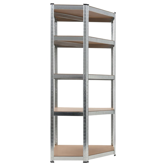 Scaffale Angolare 5 Ripiani Argento Acciaio e Legno Multistrato - homemem39