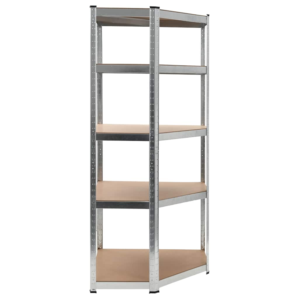 Scaffale Angolare 5 Ripiani Argento Acciaio e Legno Multistrato | homemem39