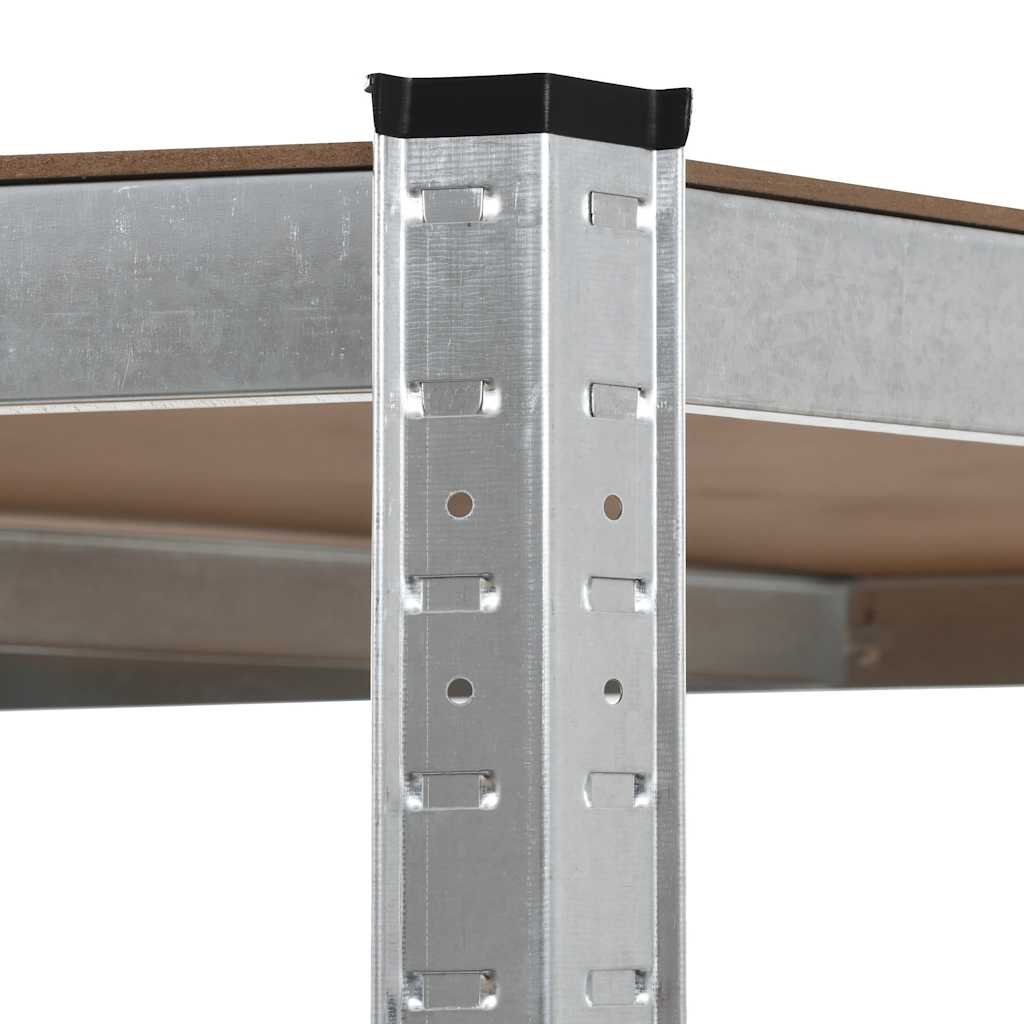 Scaffale Angolare 5 Ripiani Argento Acciaio e Legno Multistrato | homemem39