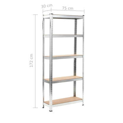 Scaffali 5 Ripiani 3 pz Argento in Acciaio e Legno Multistrato | homemem39