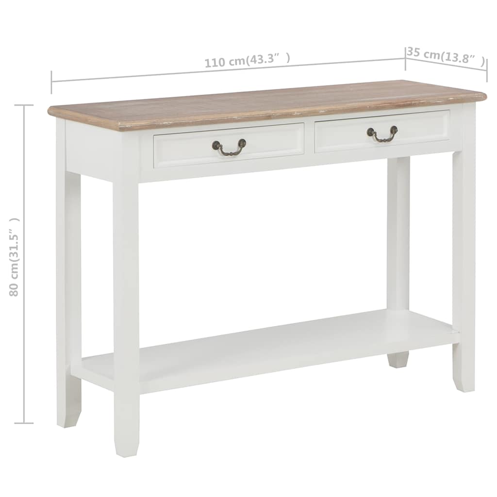 Tavolo Consolle Bianco 110x35x80 cm in Legno