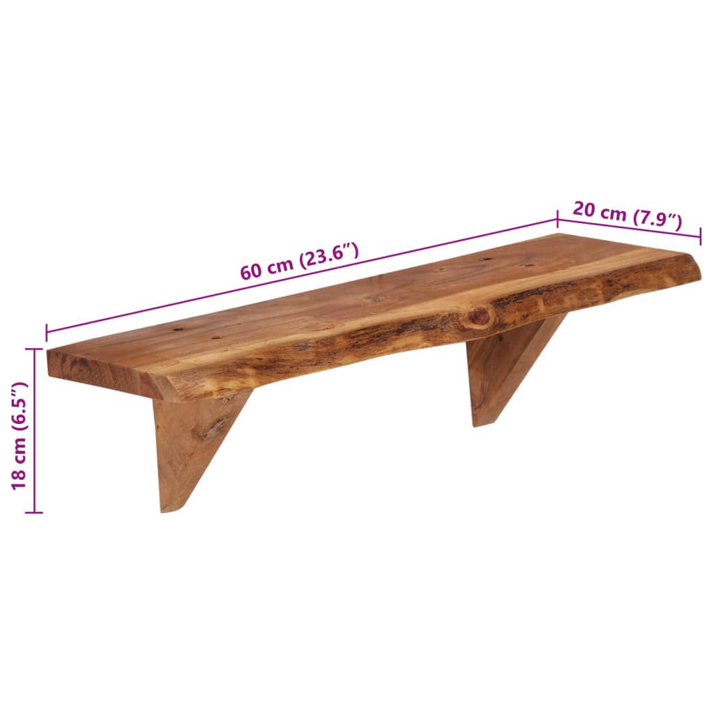 Mensole 2 pz 60x20x18 cm in Legno Massello di Acacia | homemem39