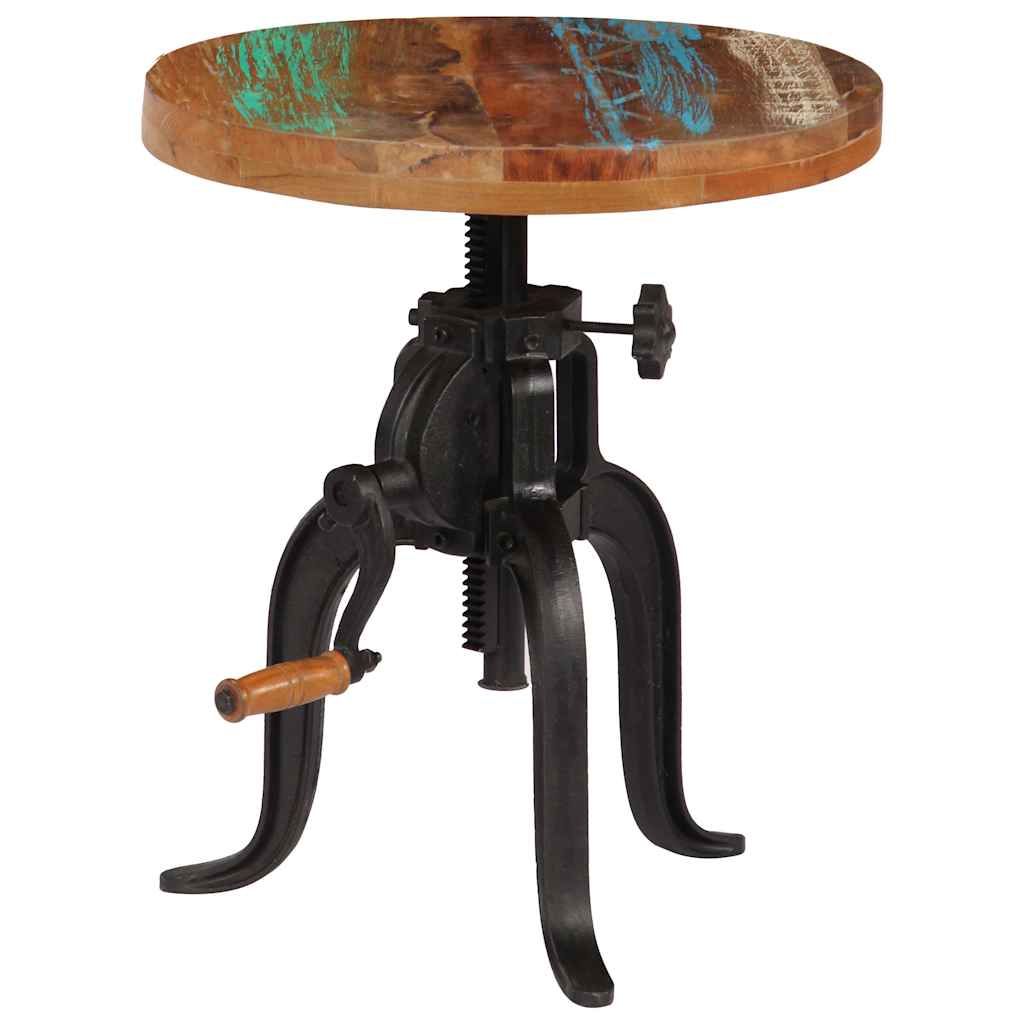 Tavolino 45x(45-62) cm in Legno Massello di Recupero e Ghisa
